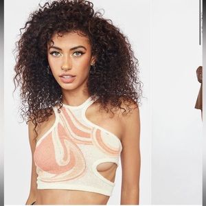 Jaded London Orange Swirl Print Halter Cut Out Crop Top